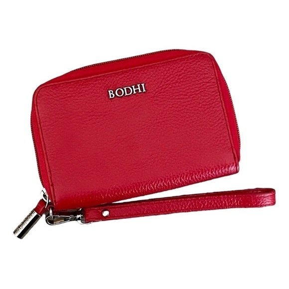 Bodhi Red Pebbled Leather Embossed Classic Small Wristlet Wallet - Picture 1 of 6